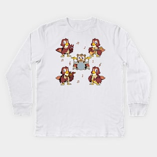 Cartoon Owl Big Band Kids Long Sleeve T-Shirt